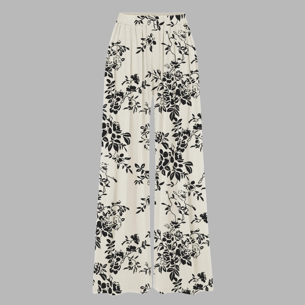 CIDER Black and White Wide Leg Jumpsuit with Floral Print
